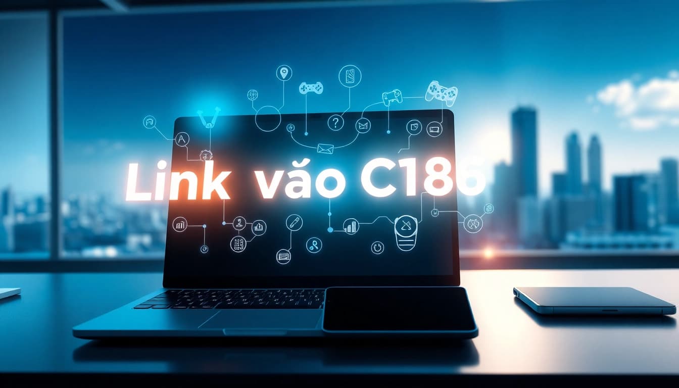 Engage with Link vào C168 through an interactive digital interface featuring colorful tech elements.