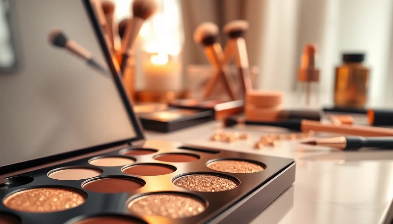 Create a stunning look with champagne eyeshadow in an elegant makeup setting.