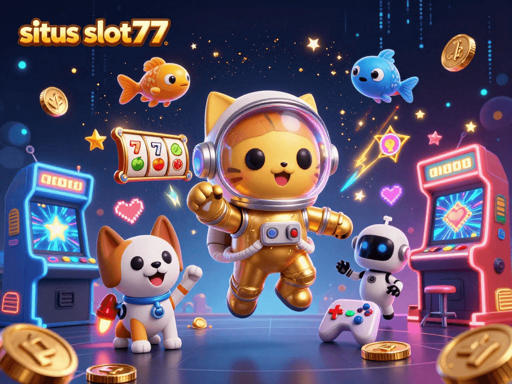 Situs slot777 showcases the thrilling world of online slots with dynamic characters and vibrant game elements.