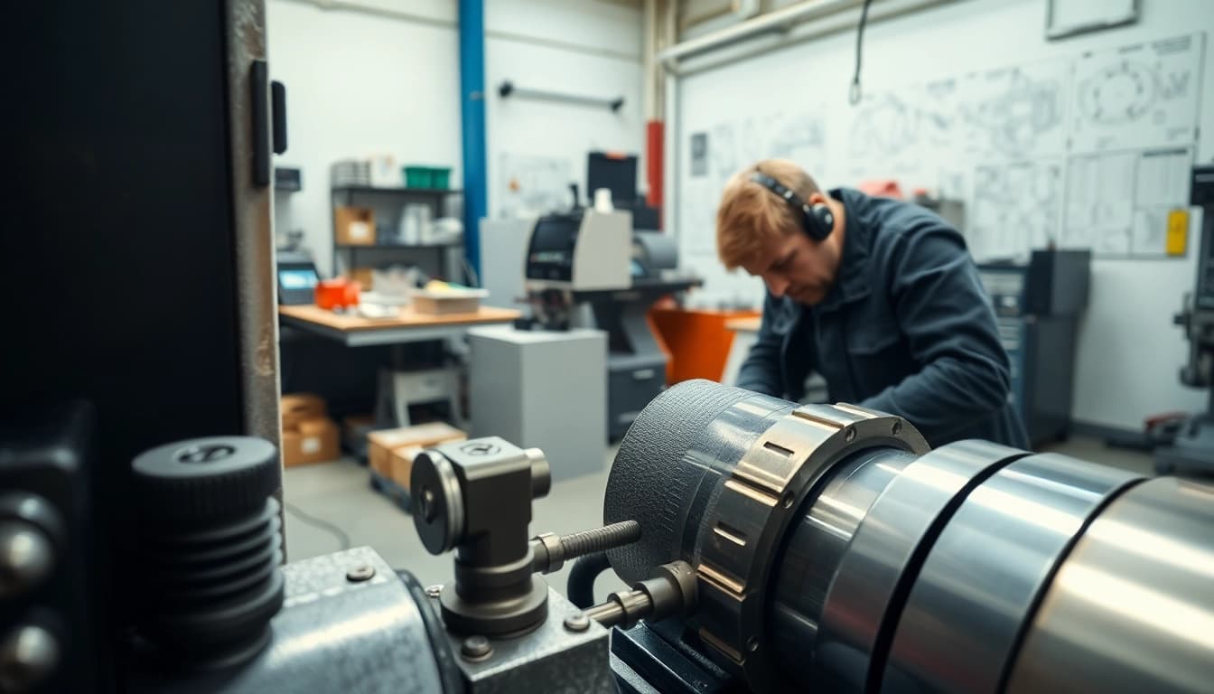 Skilled custom part manufacturer utilizing a CNC lathe machine for precision metalwork.
