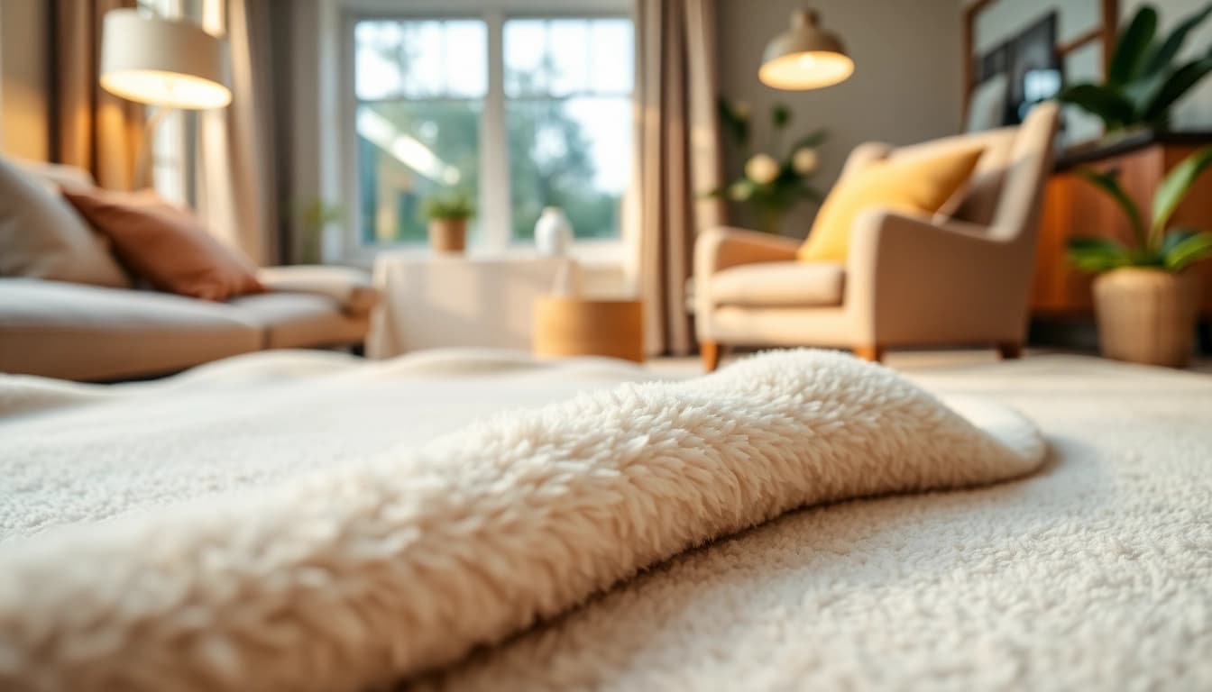 Fleece stof voorzien van een zachte textuur in een gezellige woonkamer.