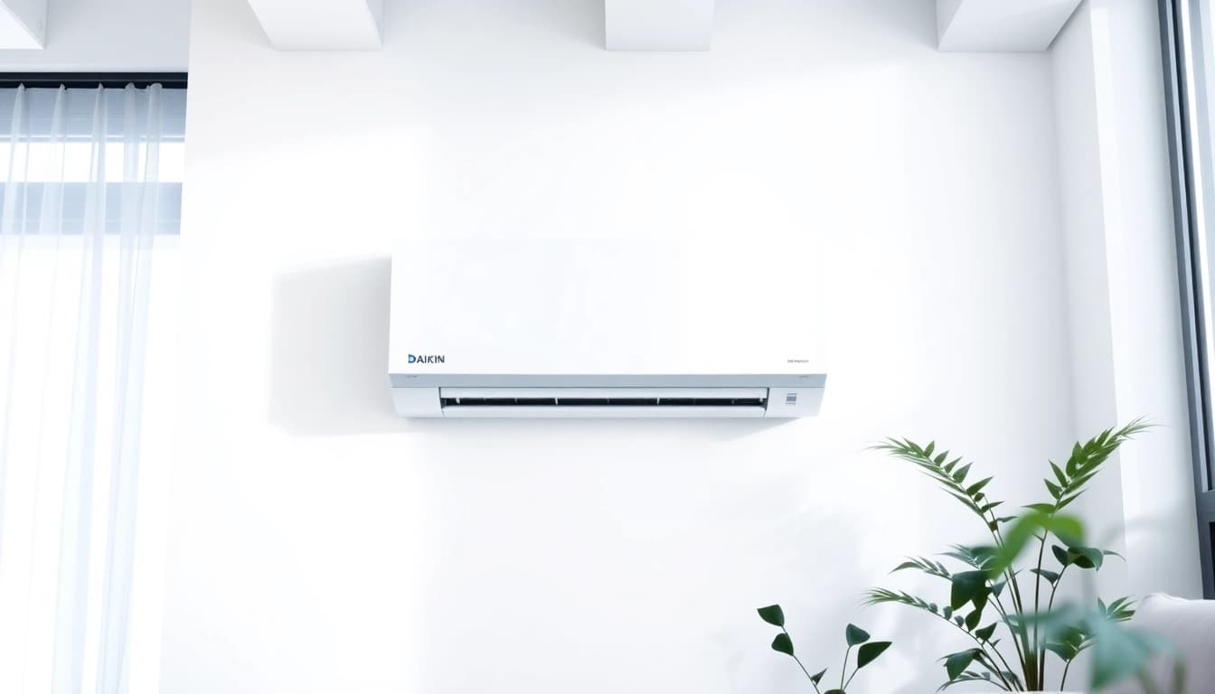 Daikin mini split AC system in a modern interior displaying sleek design and efficient cooling.