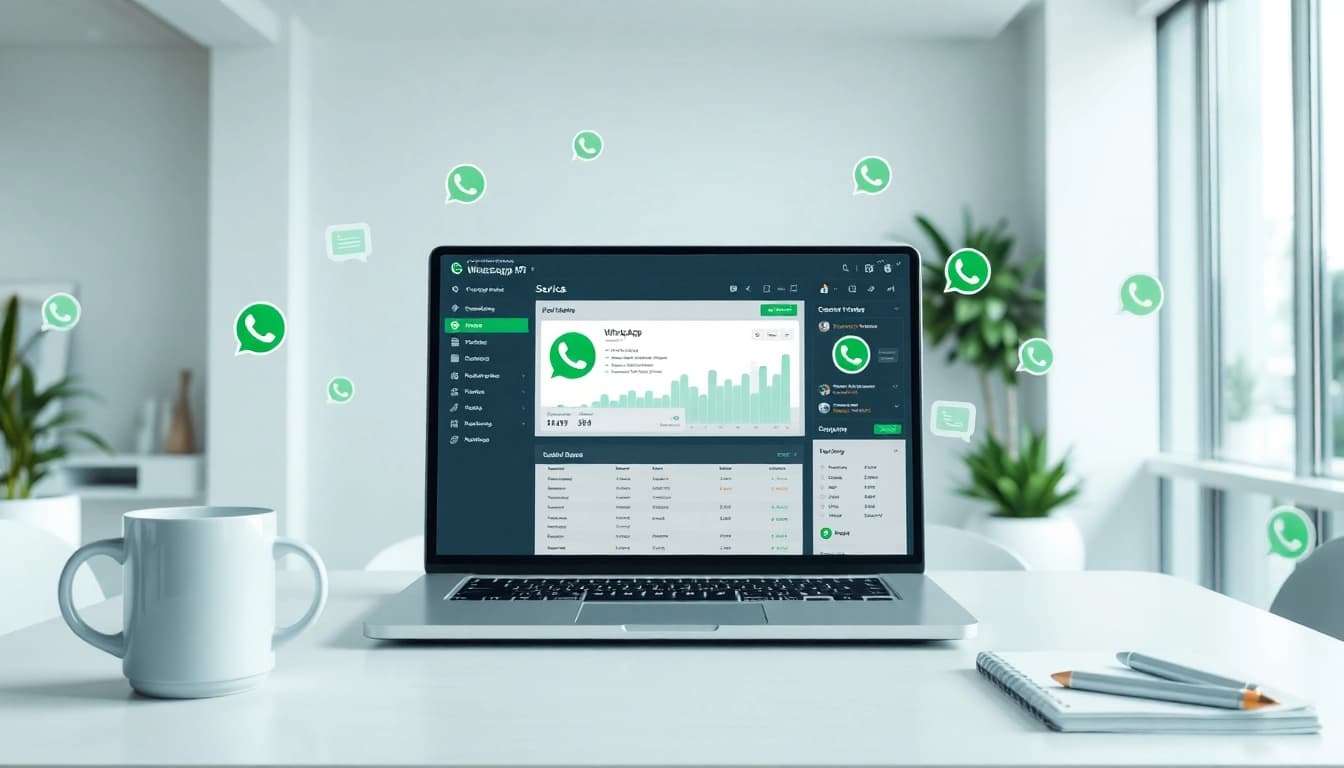 Ultramsg WhatsApp API service dashboard in a modern office environment showcasing dynamic communication.