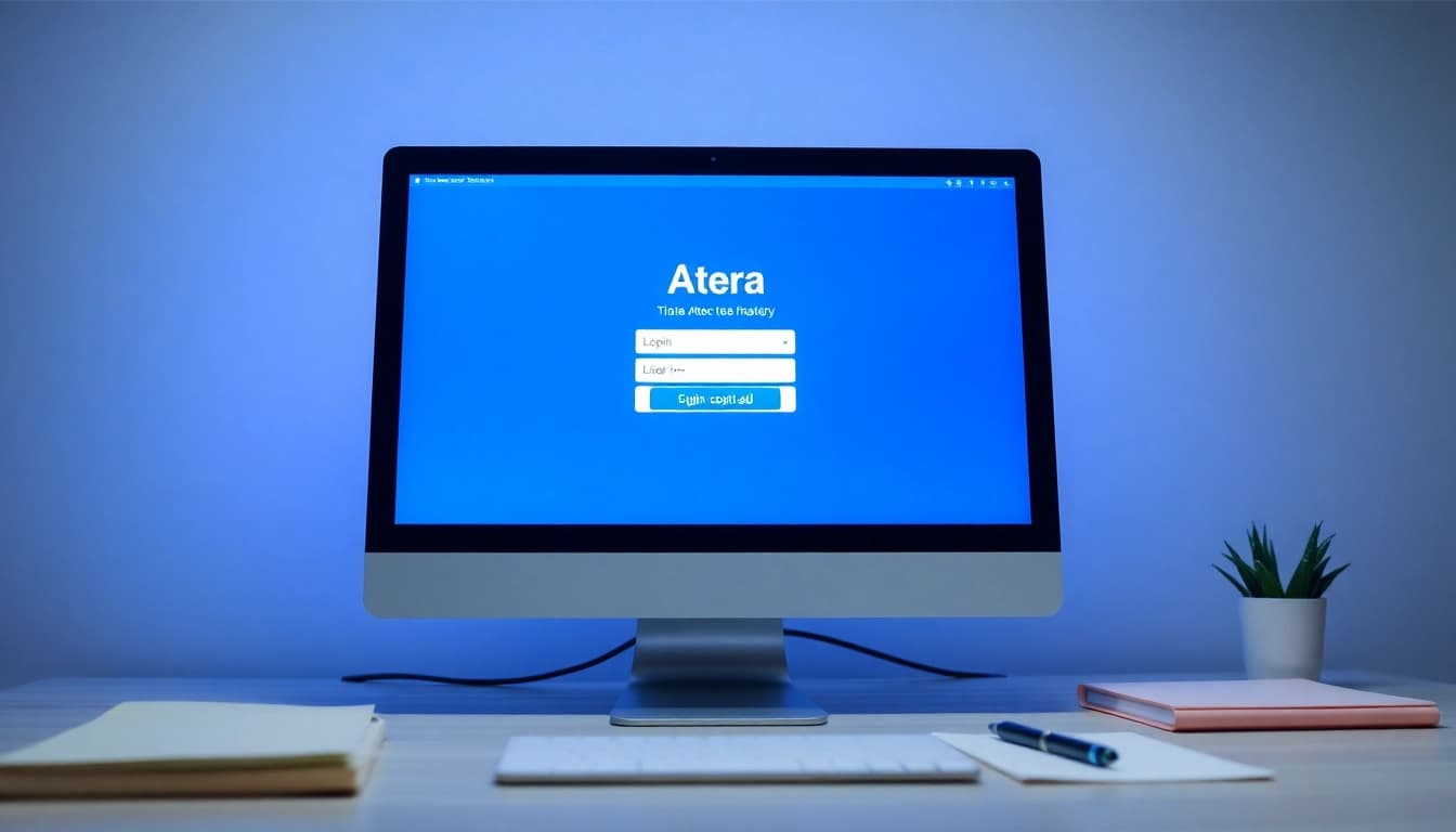 Atera login page presented on a clean computer screen in a professional workspace.