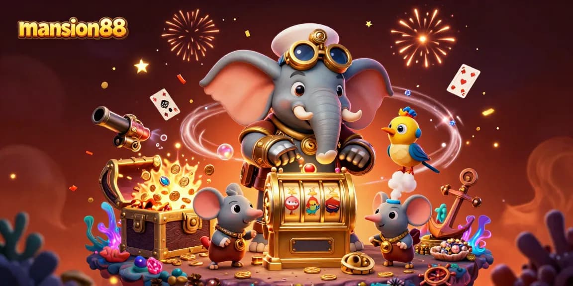 Experience thrilling gaming action at mansion88 with our vibrant illustration showcasing unique characters and casino elements.