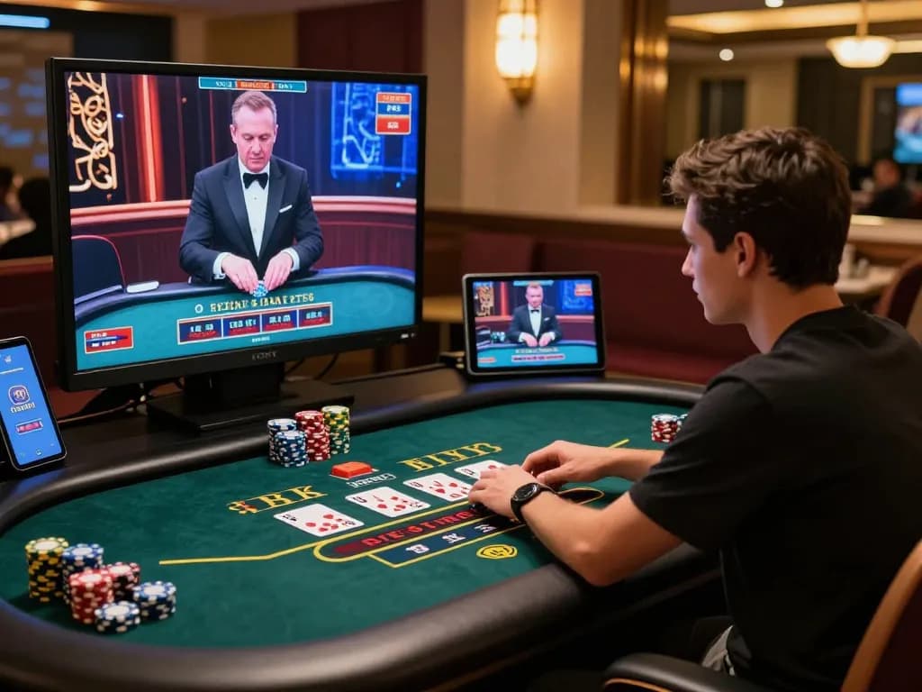 Engaging online baccarat gaming experience with player actively participating in a live casino game