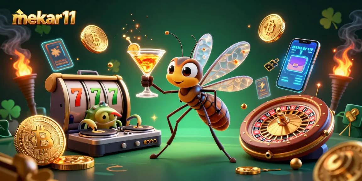 Engage with mekar11 to experience thrilling slot games and vibrant casino elements in a lively illustration.