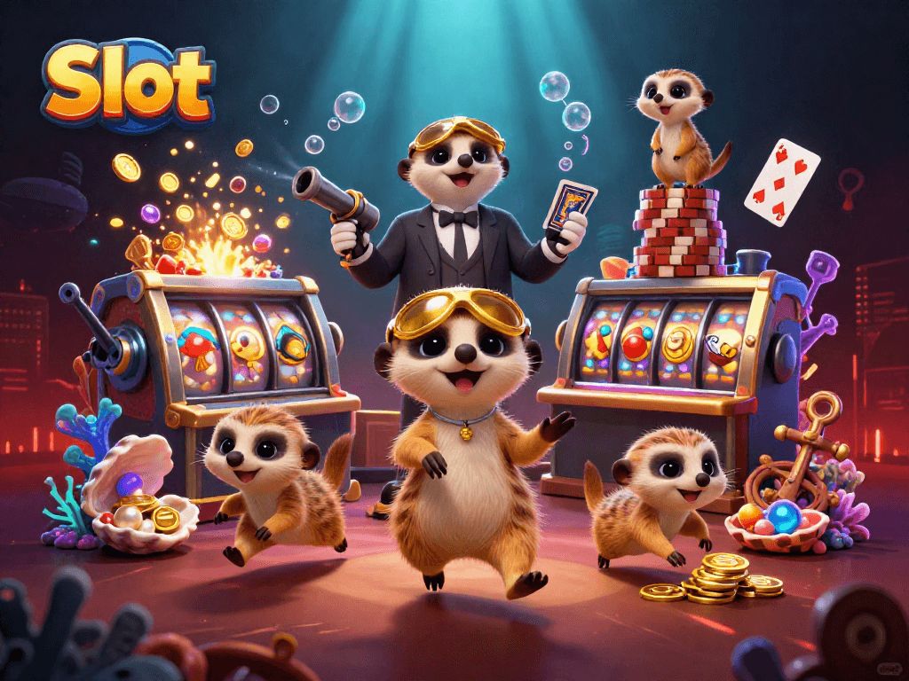 Spin the Slot reels featuring mischievous meerkats managing a vibrant casino.