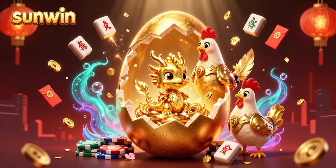 Experience thrilling gameplay with Sunwin as a golden dragon emerges from a poker chip nest.