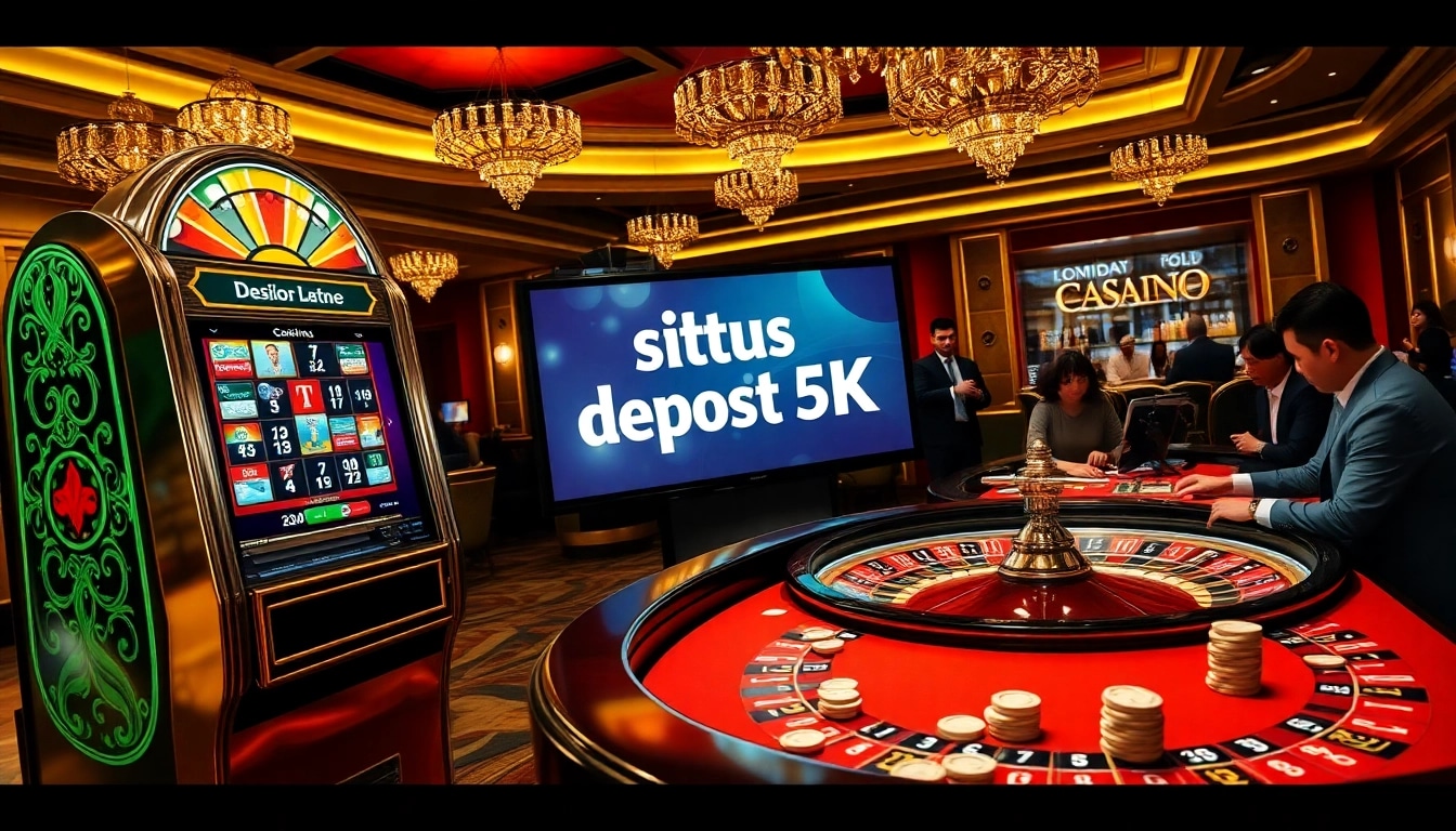 Experience excitement with a vibrant casino scene featuring situs deposit 5k on a luxurious slot machine.