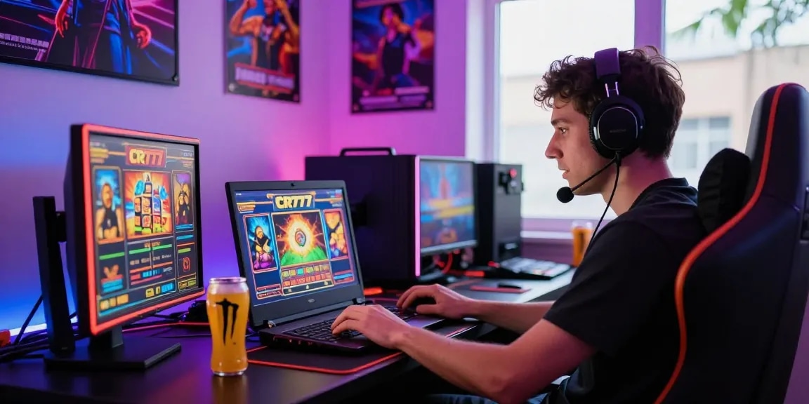 Pemain aktif menggunakan CR777 untuk bermain slot online dengan suasana gaming yang cerah.