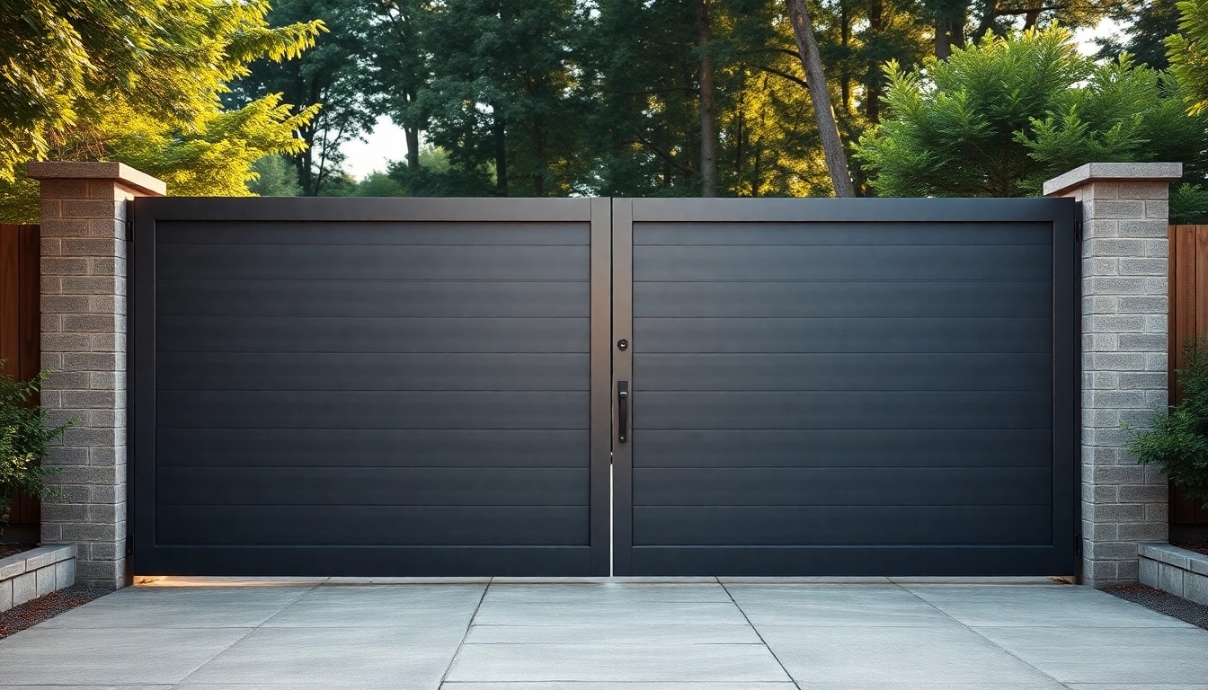 Showcase of custom steel gates enhancing residential security and style in an elegant setting.