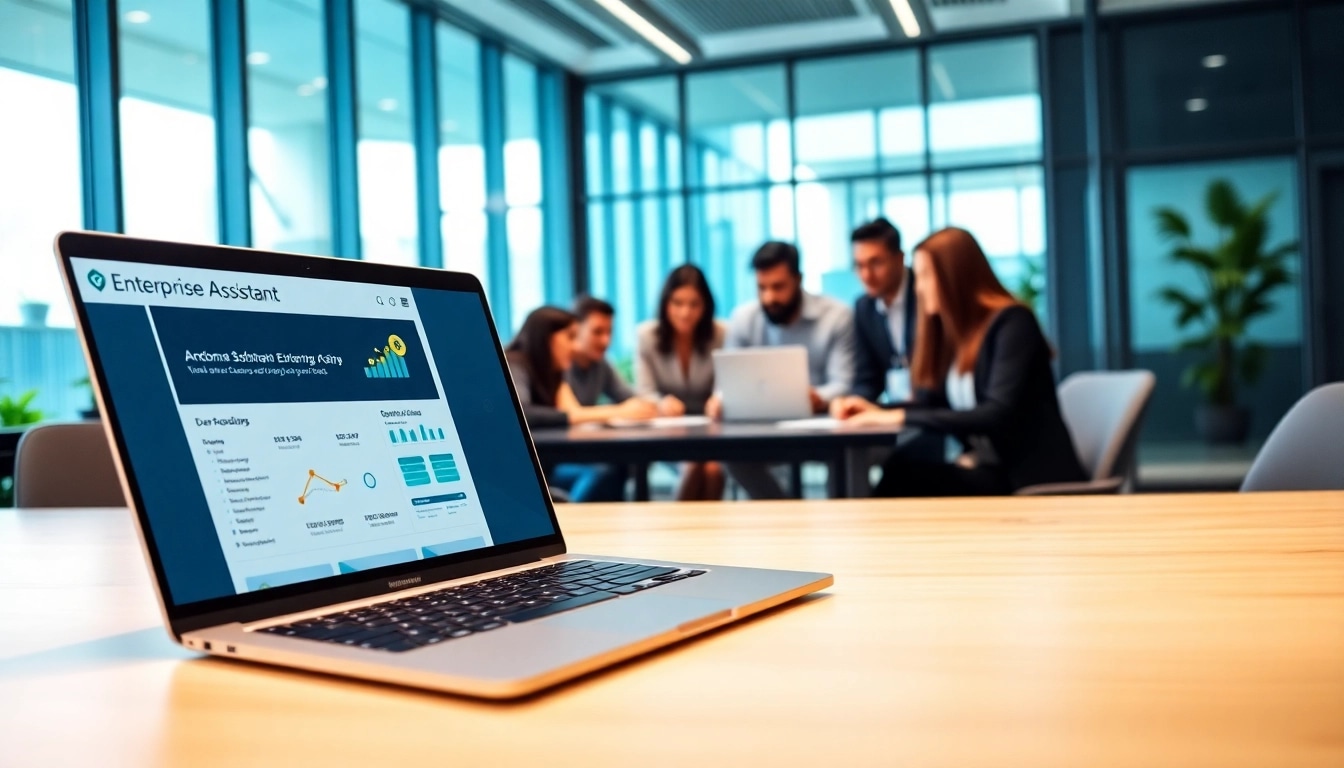 Enhance productivity with enterprise assistant software showcased in a modern office setting.