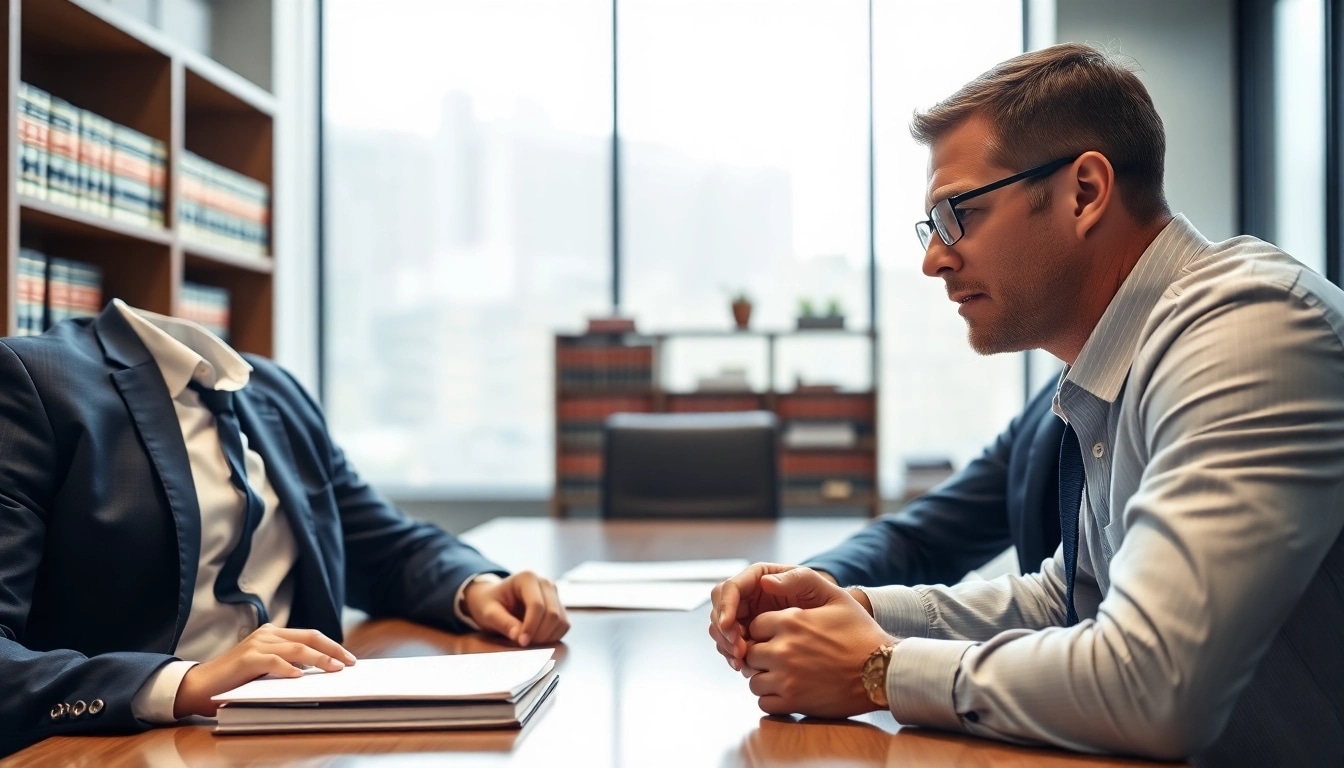 Miami-Dade County litigation Lawyer consulting with a client in a professional office setting.