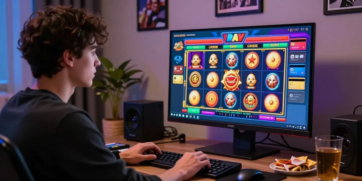 Player enjoying games at casinos that take credit cards with credit card logos in a stylish home office.