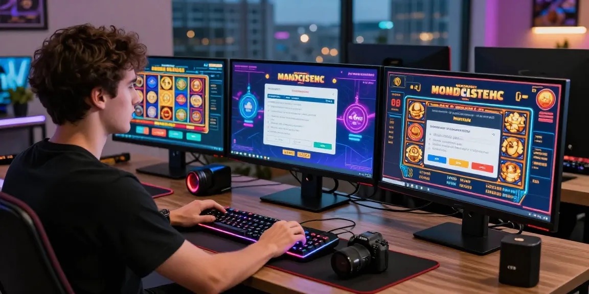 Engaged player exploring credit card casinos with vibrant games on multiple screens