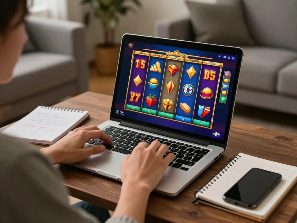 Player enjoys an engaging online slots experience on paris888 platform in a cozy home setting.