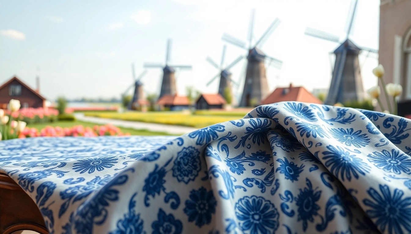 Verken delfts blauwe stof met rijke patronen op een stylishe tafel.