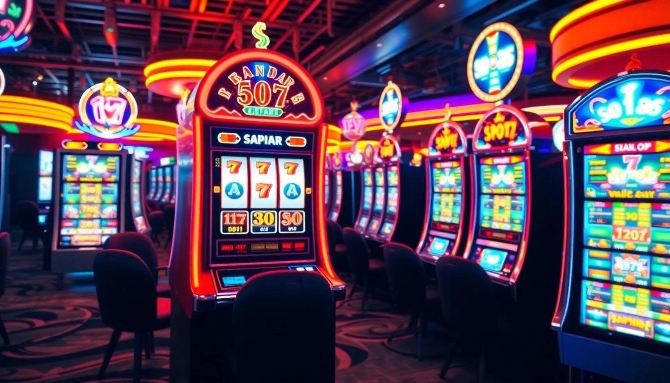 Menampilkan bandar slot dengan jackpot yang dimenangkan di kasino, menciptakan atmosfer yang meriah.