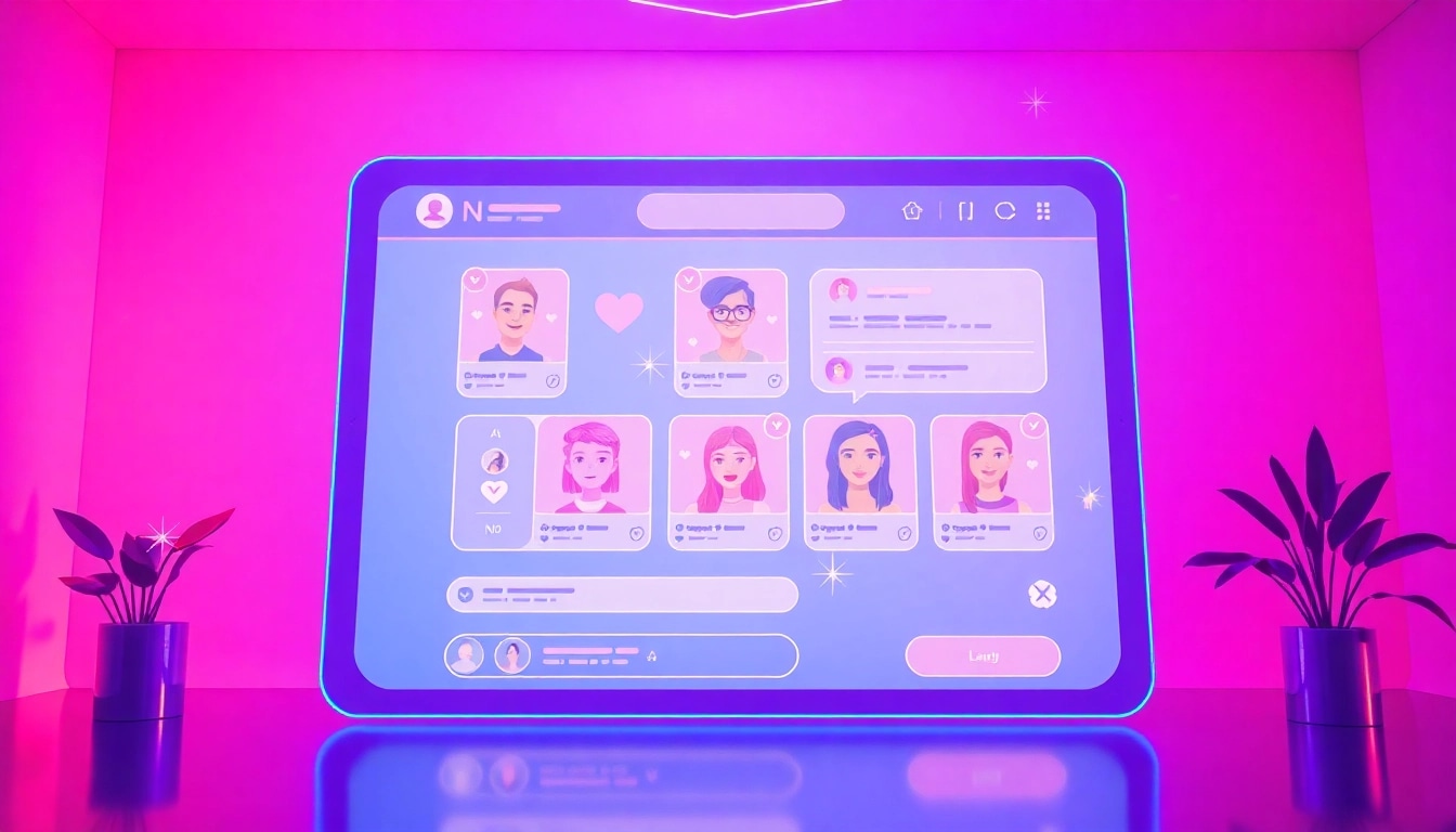 Dynamic interface showcasing the best nsfw ai chatbots in a playful, inviting scene.