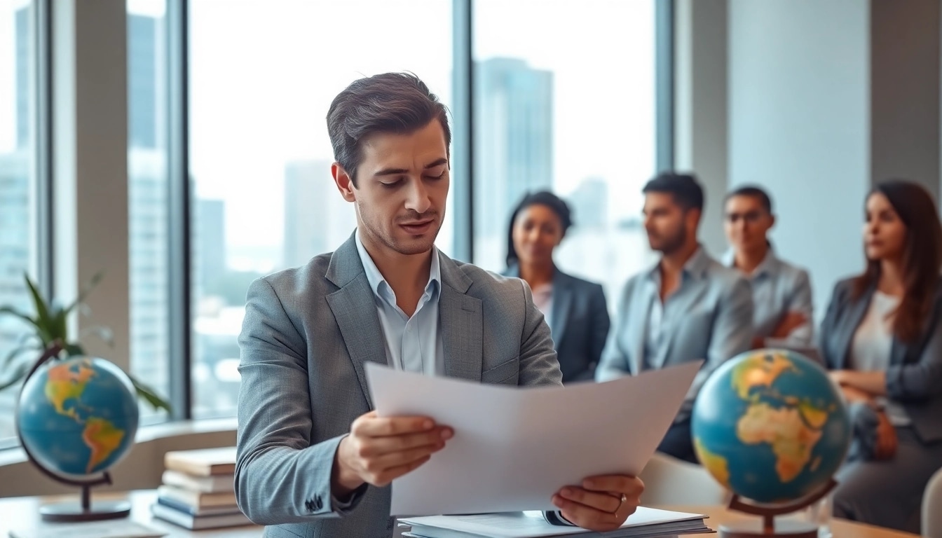 Jacksonville Immigration Lawyer consulting clients in a modern office environment.
