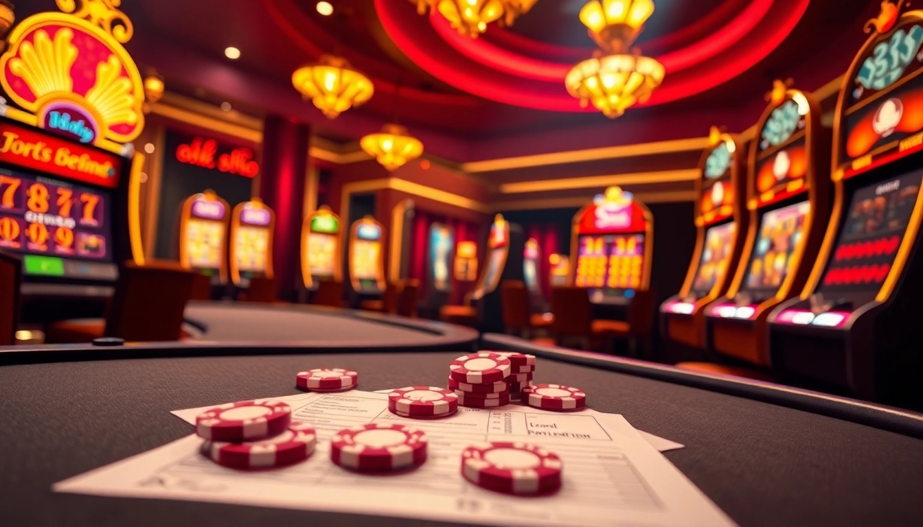Experience the excitement of idn slot with vibrant casino tables and colorful slot machines.