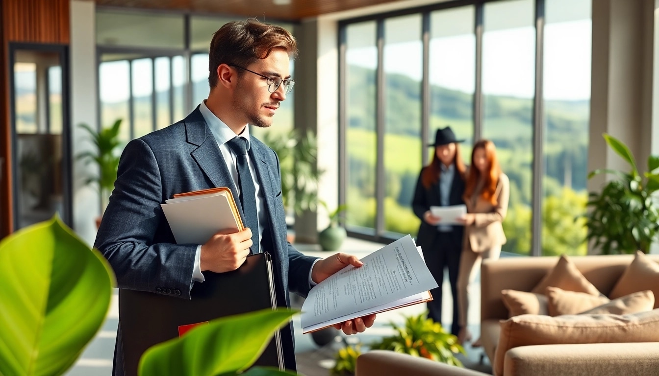 Dedicated environmental lawyer consulting clients in a bright office, emphasizing legal expertise.