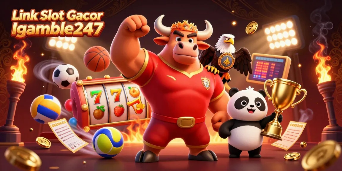 Spin to win at Link Slot Gacor Igamble247 with vibrant slot reels and spirited characters in action.