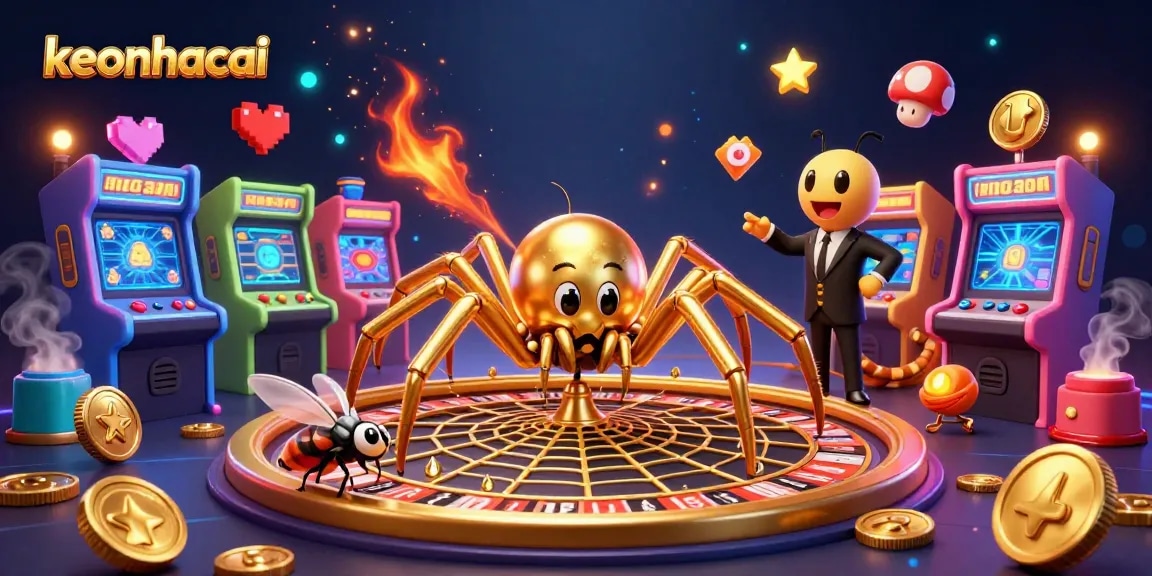 Engage with keonhacai's thrilling betting experience featuring characters in a vibrant casino scene.