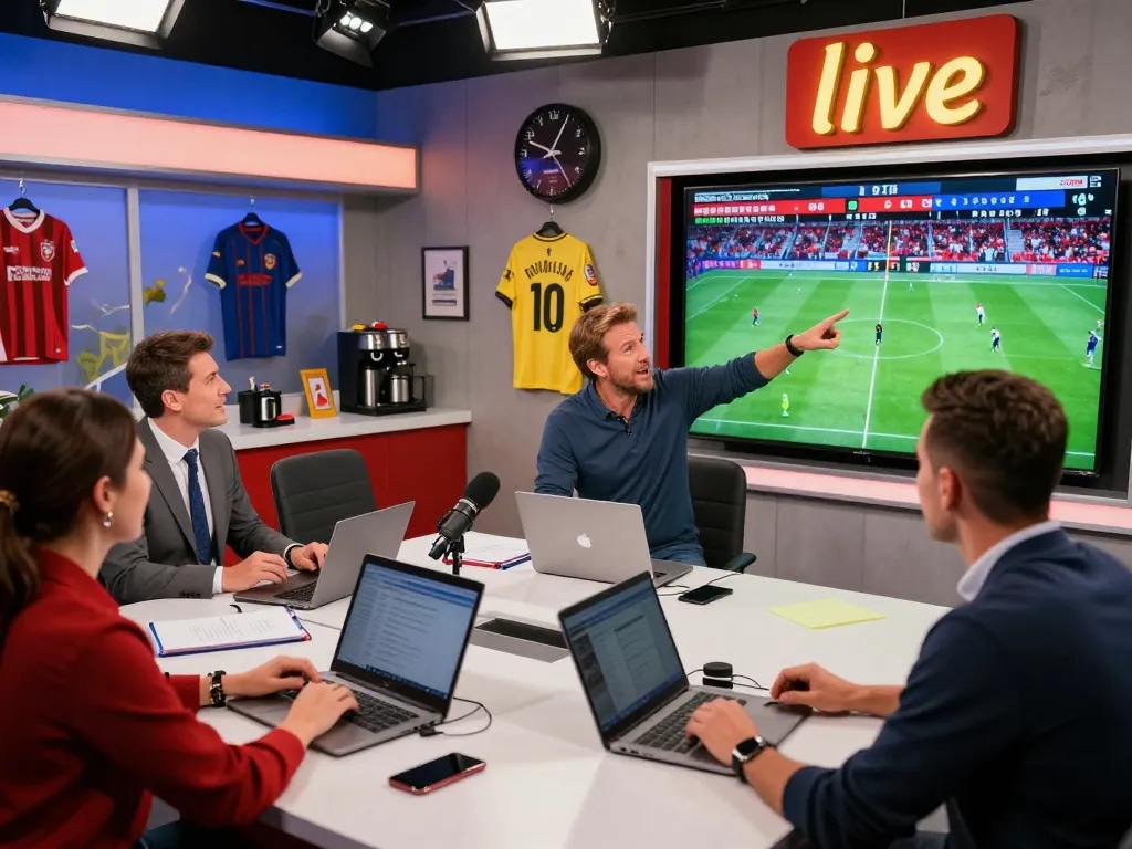 Engaging sports commentators analyzing live matches at Cakhiatv 24h studio.