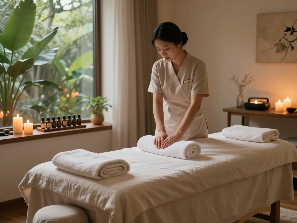 Relaxation at a luxury spa with Swedish massage services from https://www.makangs.com/region/국내/서울-/마사지-스웨디시, featuring soothing atmosphere and professional therapist.