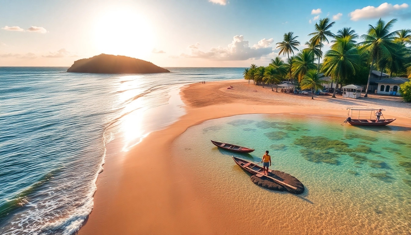 Vista deslumbrante das praias tranquilas de Paripueira e águas claras ao pôr do sol.