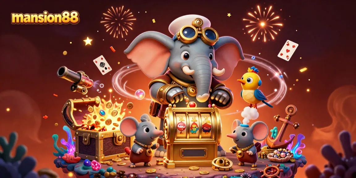 Experience thrilling gaming action at mansion88 with our vibrant illustration showcasing unique characters and casino elements.