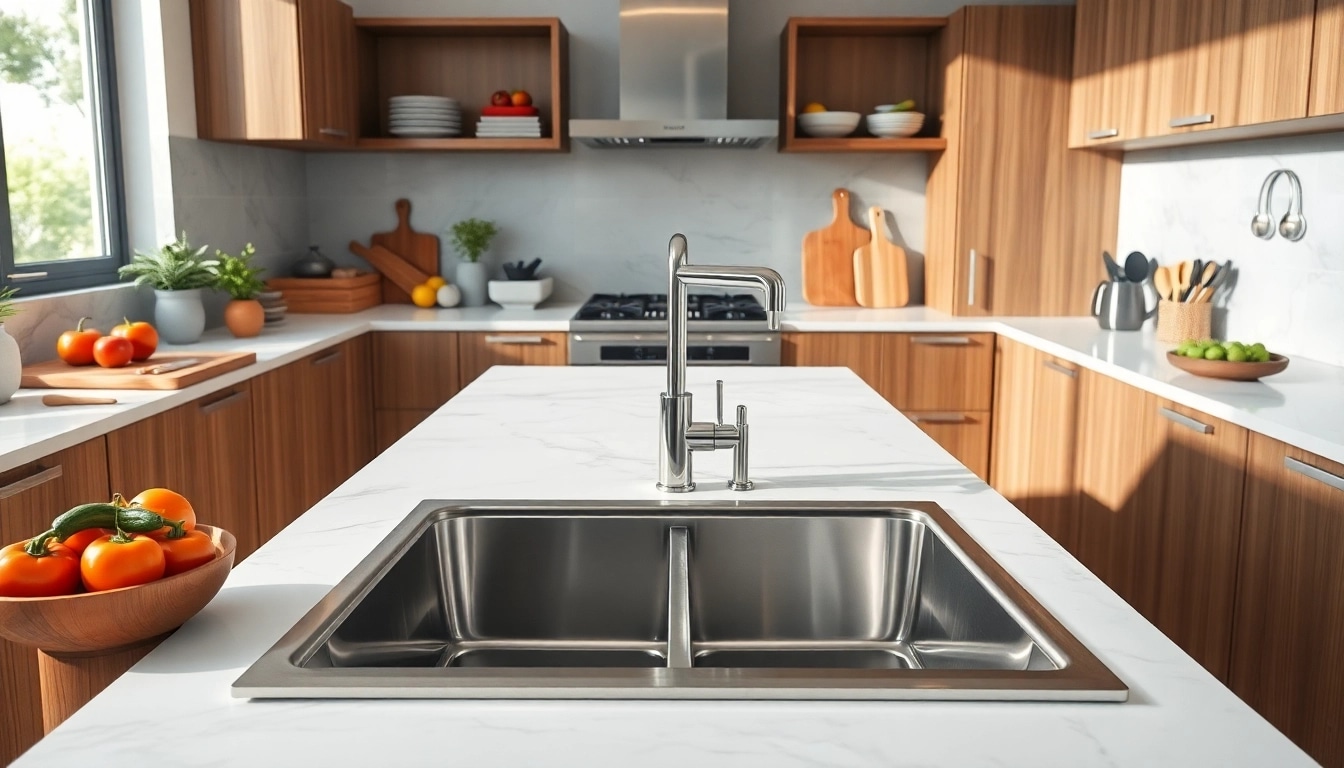 Showcasing a sleek Steel sink in a modern kitchen with elegant features and vibrant decor.