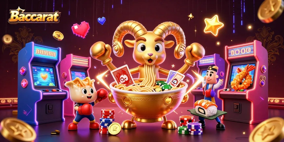 Engage in Baccarat with a vibrant scene featuring animated characters and casino elements.