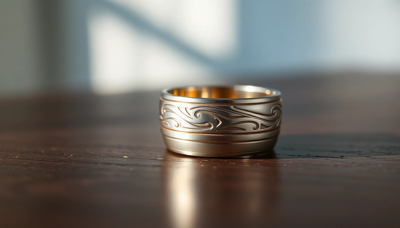 Admire Unique Wedding Bands for Men with intricate designs and luxurious materials showcased elegantly.