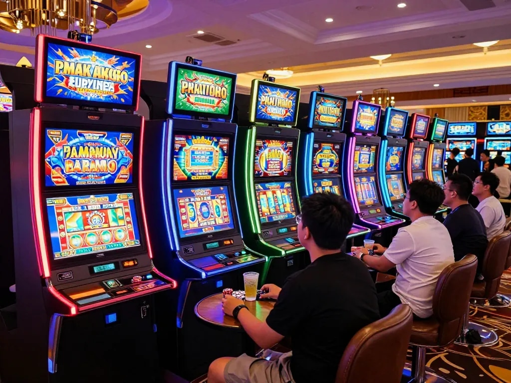 Players enjoying thrilling slot gacor gameplay amidst vibrant casino atmosphere