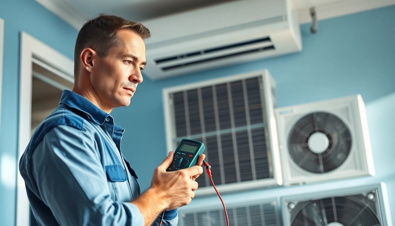 Expert HVAC Repair Tampa technician fixing an air conditioning unit with precision tools.