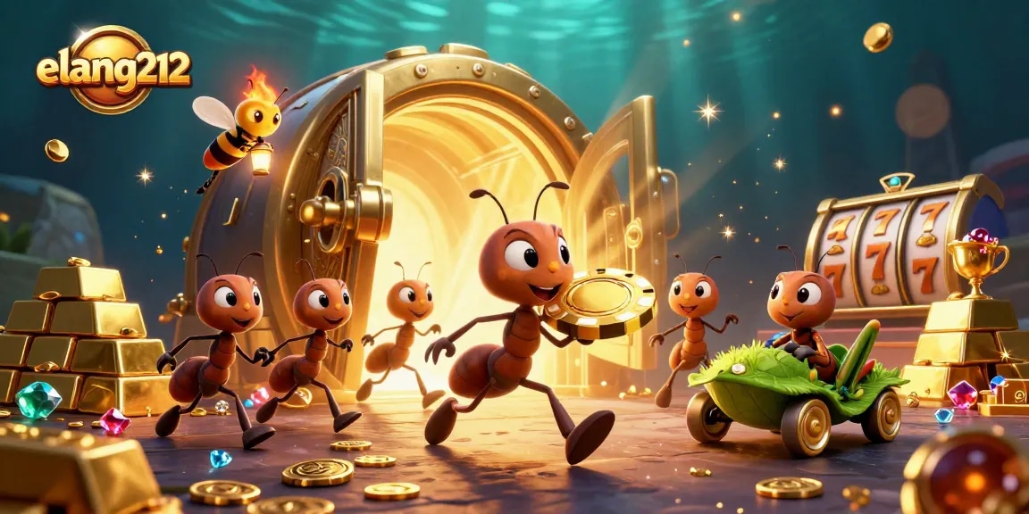 Engage thrillingly in elang212 as ants execute a heist with golden chips and slots.