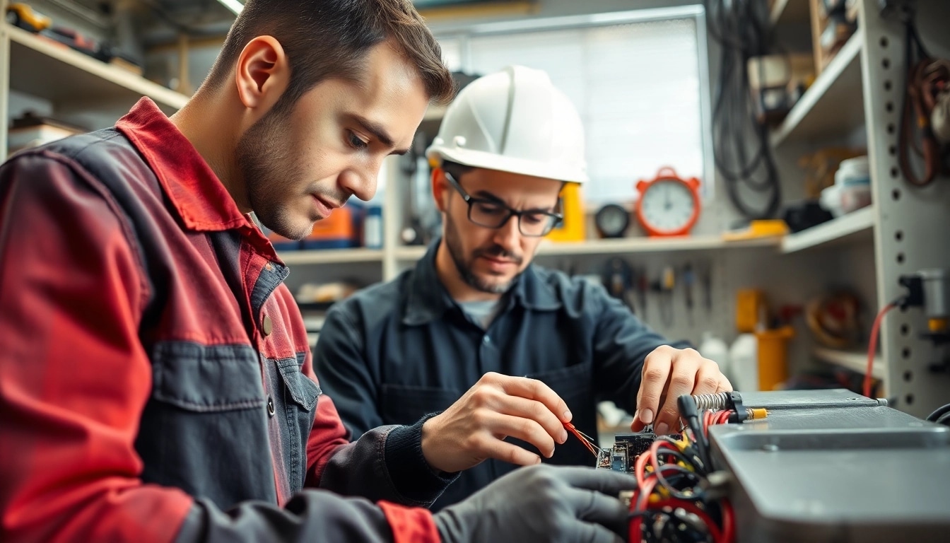 Electrician working intently in an electrical apprenticeship setup, showcasing practical skills.