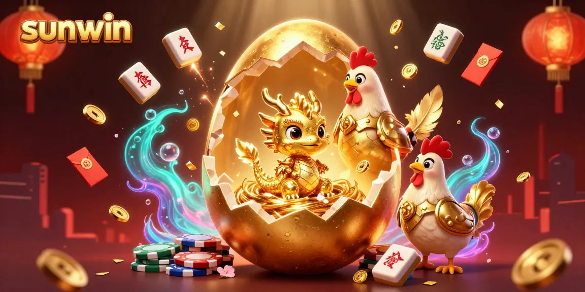 Experience thrilling gameplay with Sunwin as a golden dragon emerges from a poker chip nest.