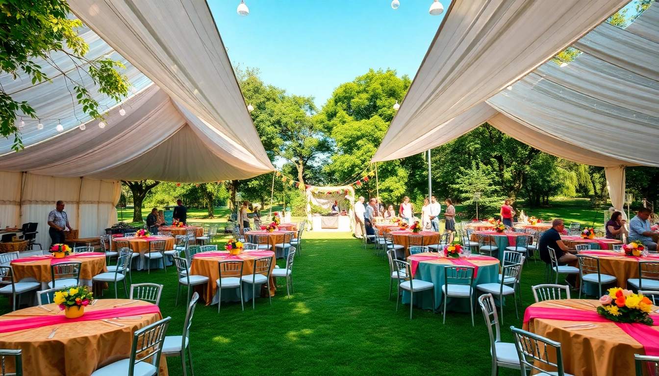 Explore luxurious tent rentals at a stunning outdoor event with vibrant decorations and a festive atmosphere.