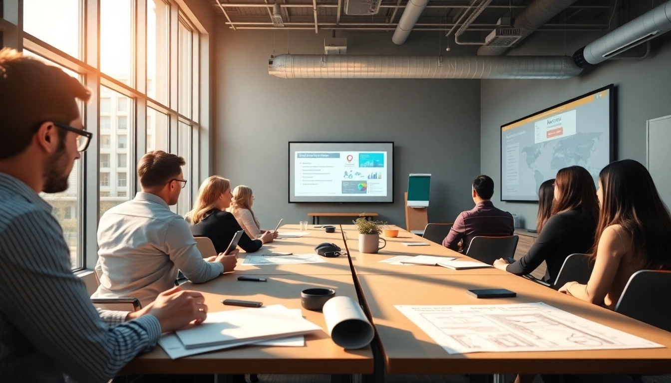Engage in Construction management training showcasing students collaborating in a modern classroom.