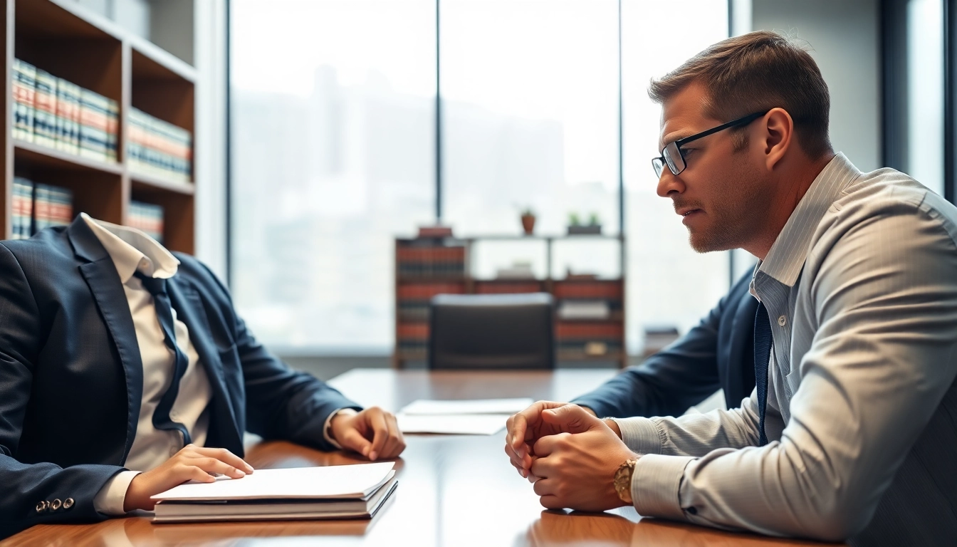 Miami-Dade County litigation Lawyer consulting with a client in a professional office setting.