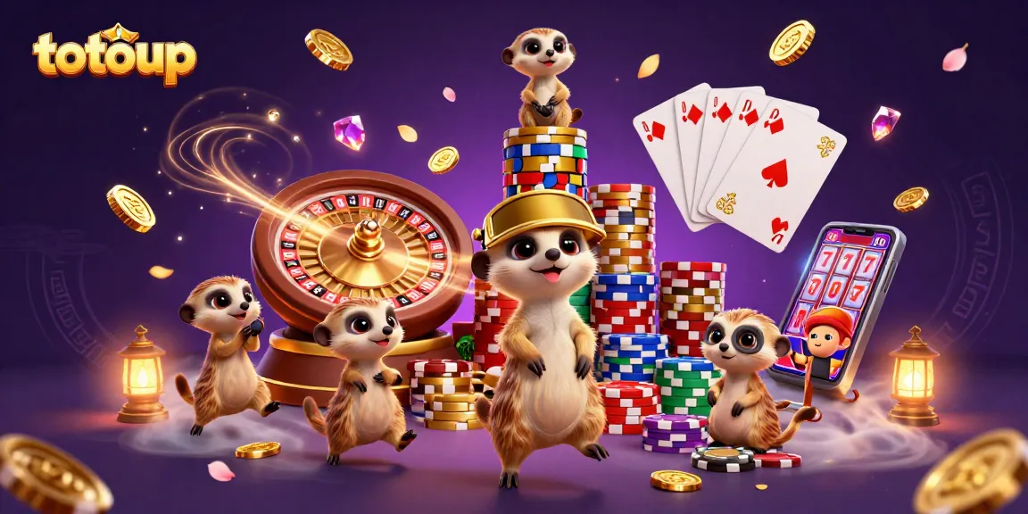 Experience excitement at "totoup" with a lively meerkat casino scene, featuring dynamic gaming action.