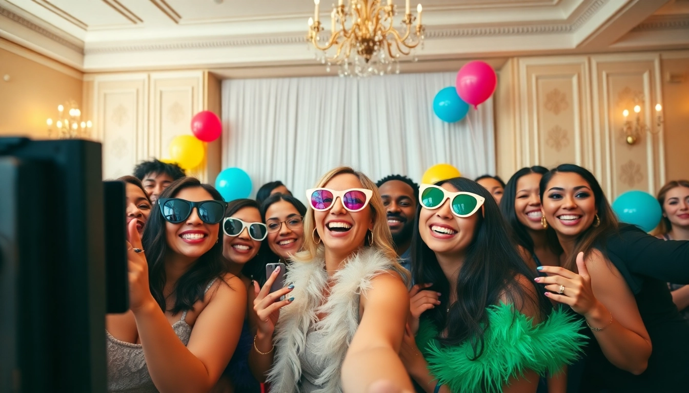 Enjoying fun moments at a photo booth chicago during a vibrant event.