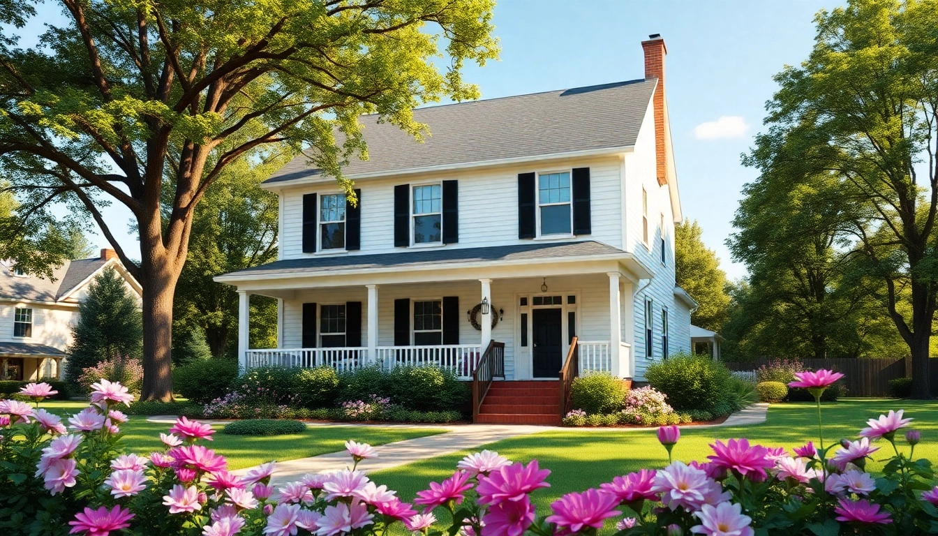 Stunning colonial home build set in a vibrant garden with inviting features and classic architecture.