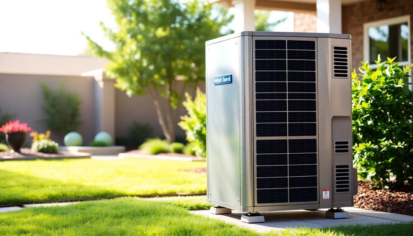 Showcasing American Standard heat pumps, emphasizing its modern design and efficient performance.