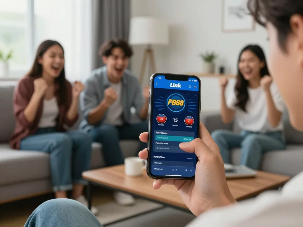 Using Link FB88 for mobile sports betting with friends in a cozy living room