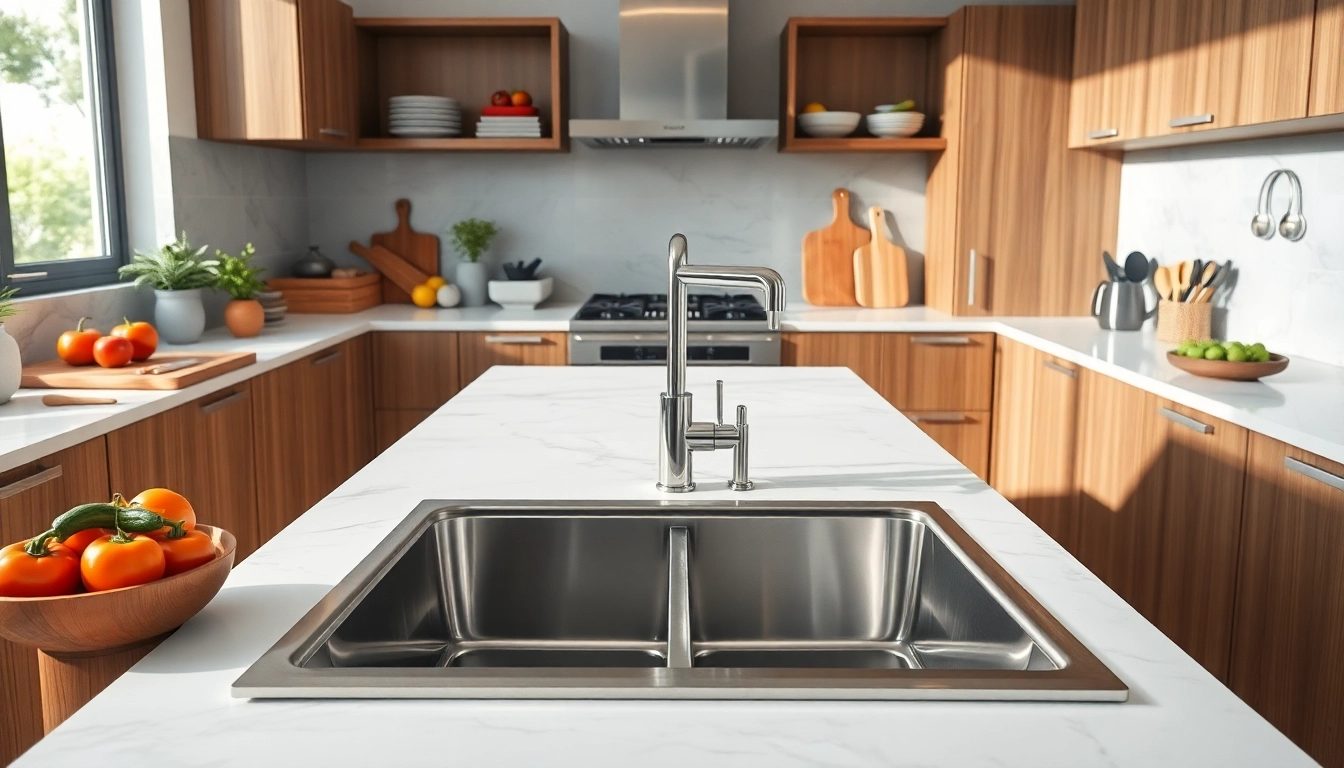 Showcasing a sleek Steel sink in a modern kitchen with elegant features and vibrant decor.